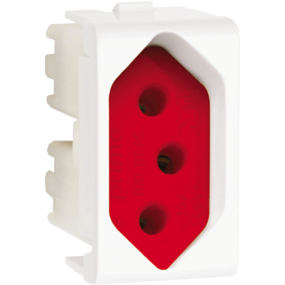 Chatuba Modulo Tomada 2p T Fundo Vermelho 20a 250v Lunare Branco Schneider Chatuba