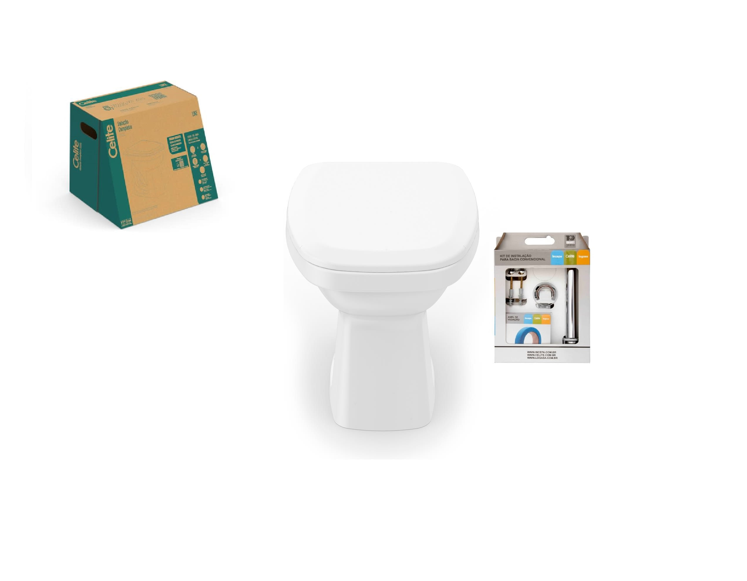 Kit Vaso Convencional Like Branco com Assento Celite