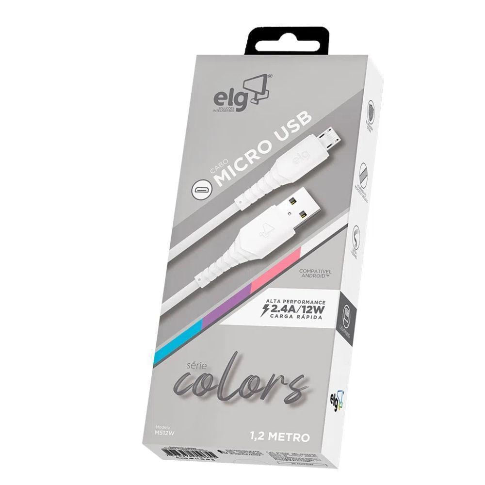Cabo Micro Usb  Emborrachado 1,2M Branco M512w Elg