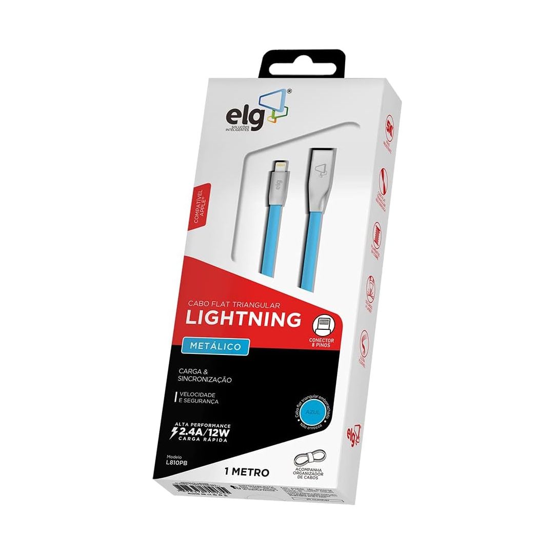 Cabo USB Lightning Flat Emborrachado 1m Azul ELG