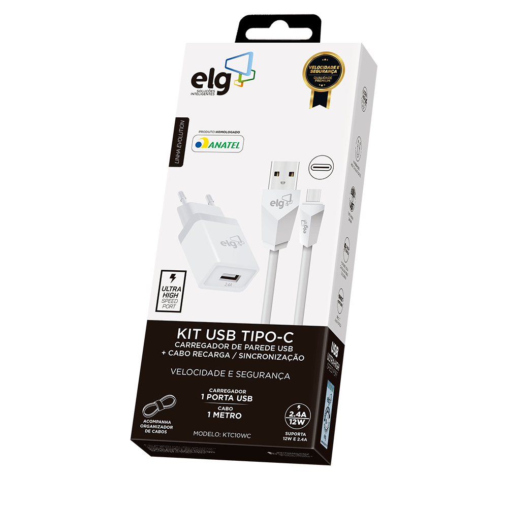 Kit Carregador Com Cabo USB Tipo C KTC10WC ELG