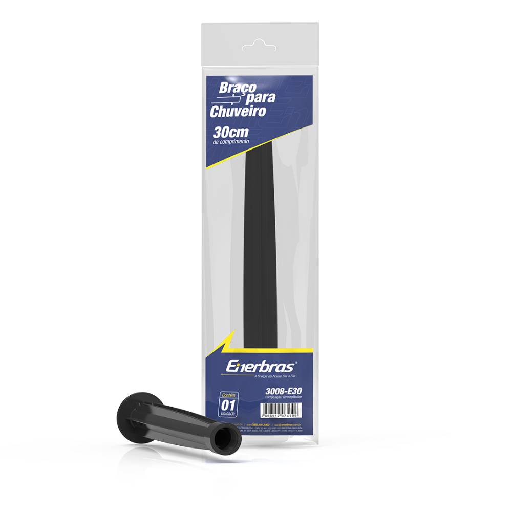 Braço para Chuveiro 30cm Preto Enerbras